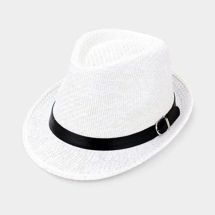 HATEGORY Black Belt Trim Straw Fedora Hat