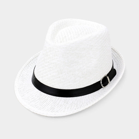 HATEGORY Black Belt Trim Straw Fedora Hat