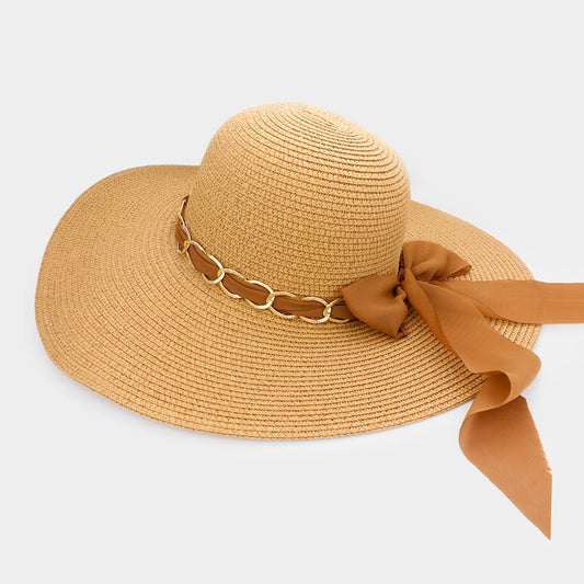 HATEGORY Ribbon Chain Band Straw Sun Hat
