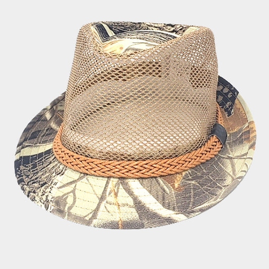 HATEGORY Patterned Mesh Fedora Hat
