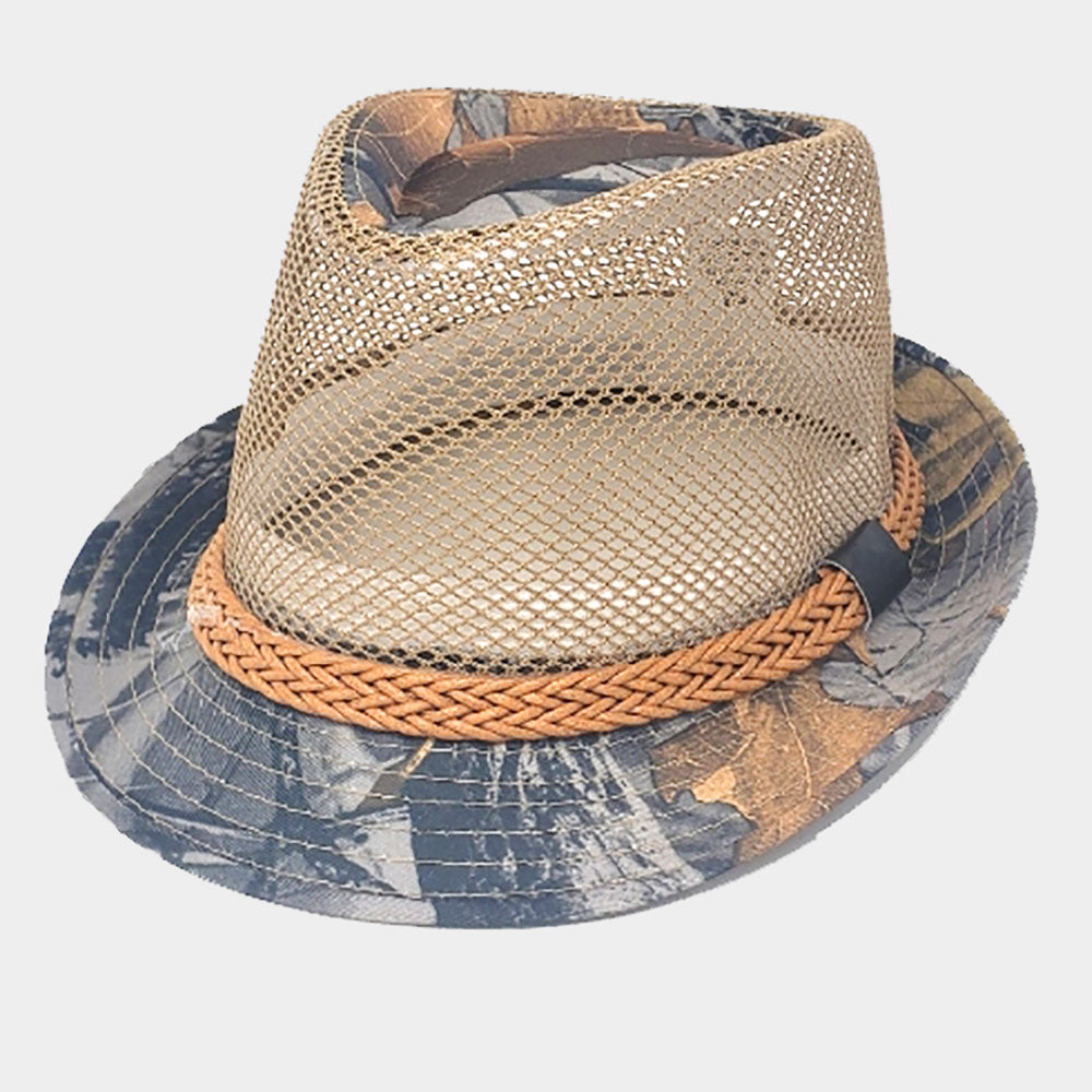 HATEGORY Patterned Mesh Fedora Hat