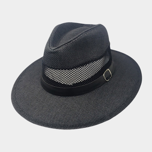 HATEGORY Buckle Faux Leather Band Accented Cut Out Panama Sun Hat