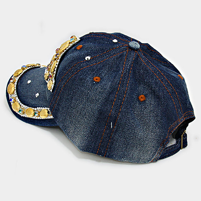 HATEGORY Crystal studded Eiffel tower denim baseball cap