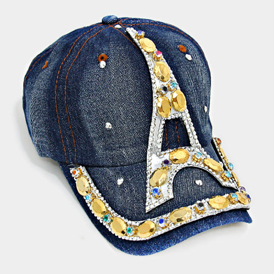 HATEGORY Crystal studded Eiffel tower denim baseball cap