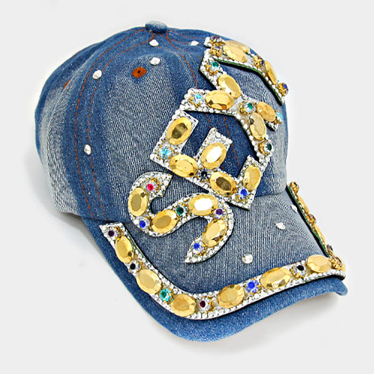 HATEGORY "Sexy" crystal studded denim baseball cap