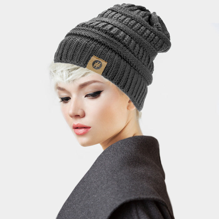 HATEGORY Solid Knitted Hashtag Beanie Hat