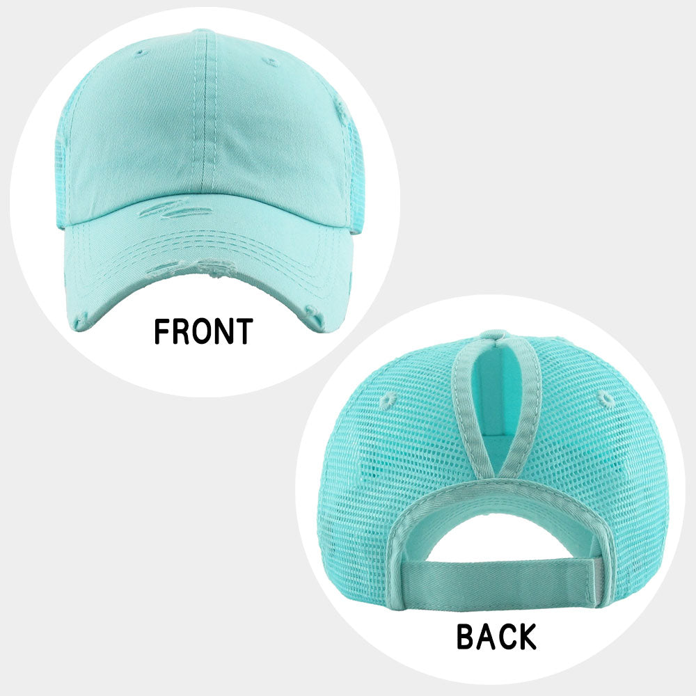HATEGORY Vintage Mesh Back Ponytail Baseball Cap