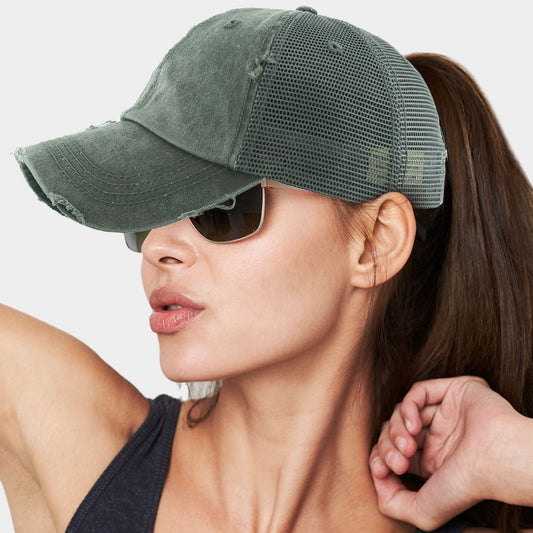 HATEGORY Vintage Mesh Back Ponytail Baseball Cap