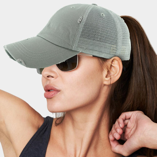 HATEGORY Vintage Mesh Back Ponytail Baseball Cap
