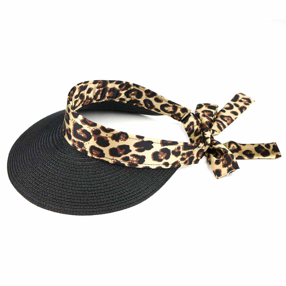 HATEGORY Leopard Bow Straw Visor Hat