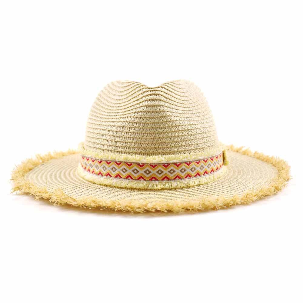 HATEGORY Frayed Trim Aztec Straw Hat