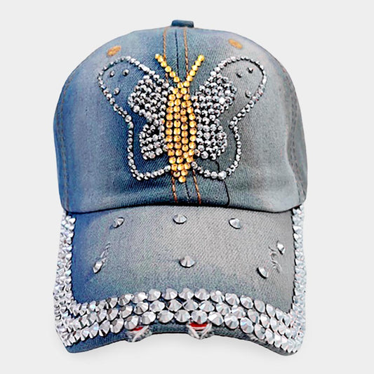 HATEGORY Bling Studded Butterfly Baseball Cap