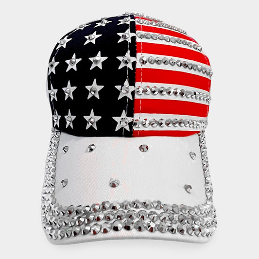 HATEGORY American USA Flag Bling Studded Baseball Cap