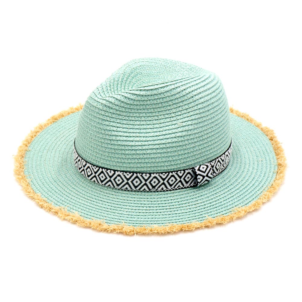 HATEGORY Frayed Trim Aztec Straw Hat