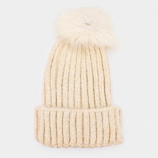 HATEGORY Fox Fur Pom Pom Beanie Hat
