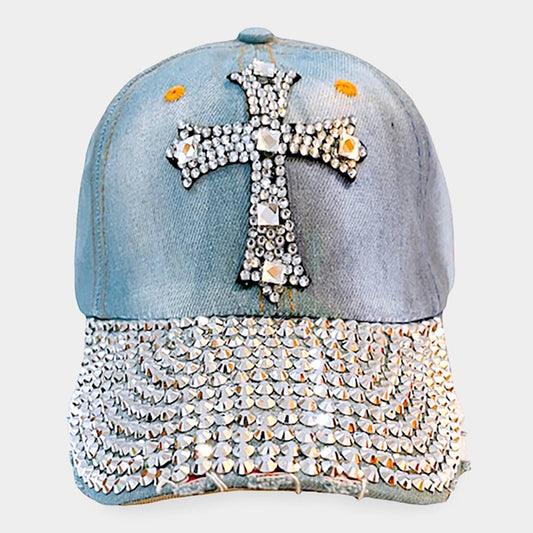 HATEGORY Bling Studded Cross Baseball Cap