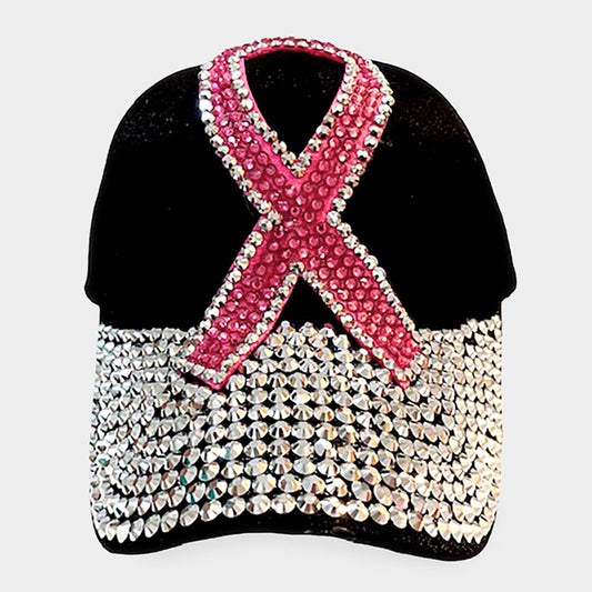 HATEGORY Bling Studded Pink Ribbon Baseball Cap