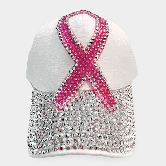 HATEGORY Bling Studded Pink Ribbon Baseball Cap