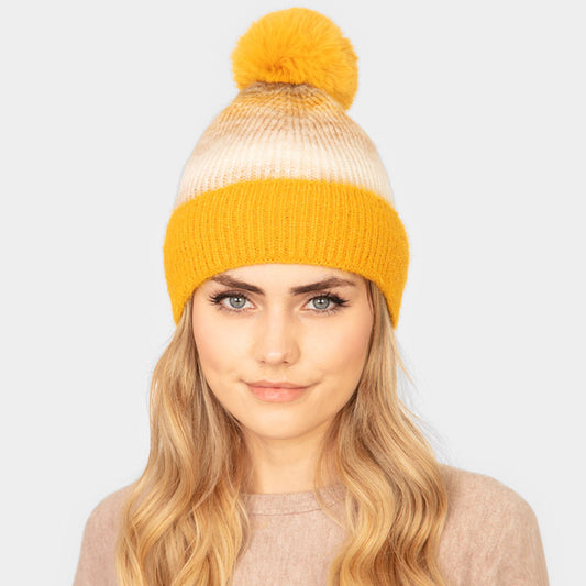 HATEGORY Tie Dye Fleece Pom Pom Beanie Hat