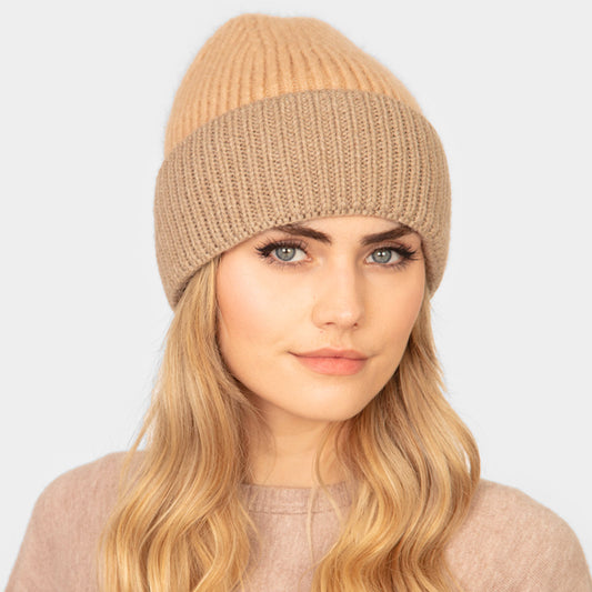 HATEGORY Wool Blended Two Tone Beanie Hat