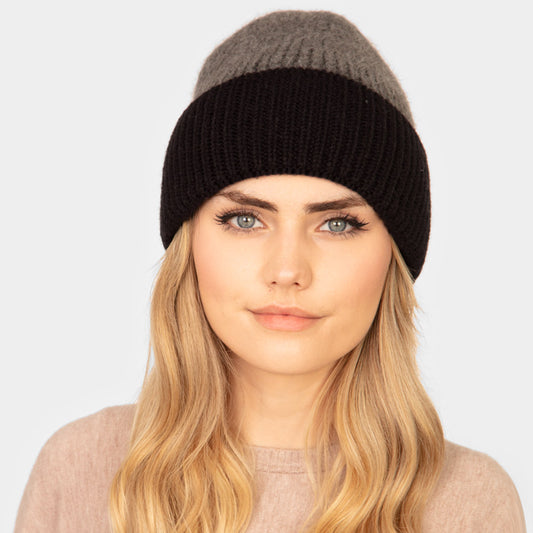HATEGORY Wool Blended Two Tone Beanie Hat