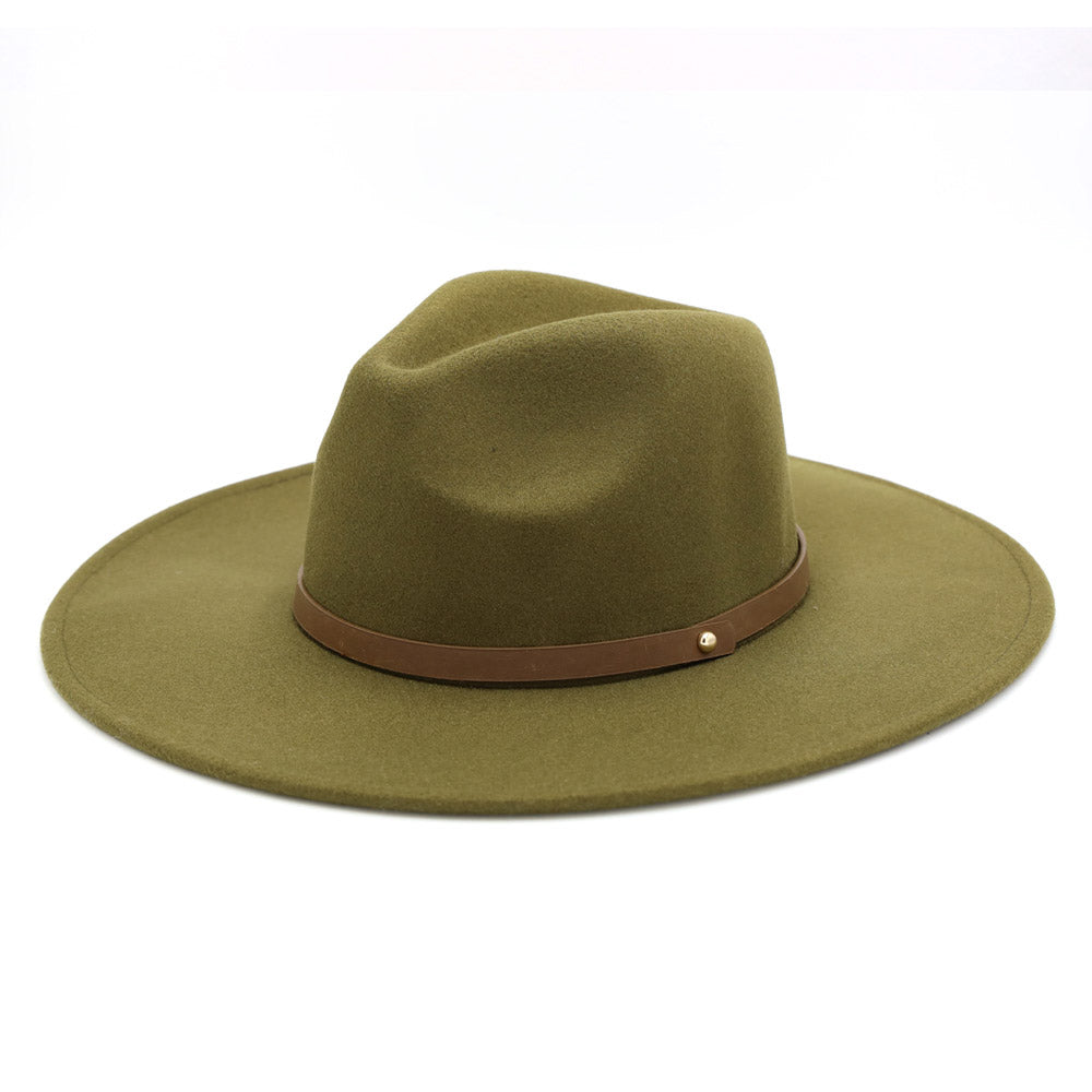 HATEGORY Faux Leather Band Trimmed Felt Panama Hat