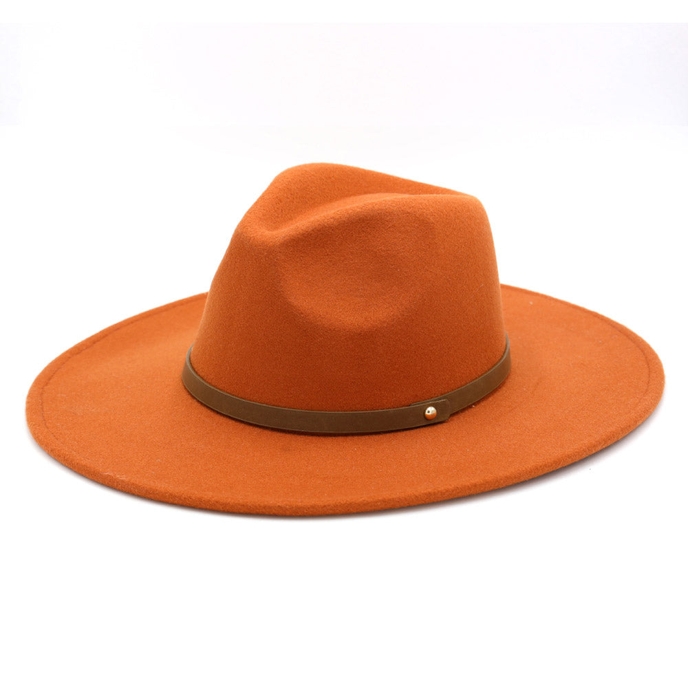 HATEGORY Faux Leather Band Trimmed Felt Panama Hat