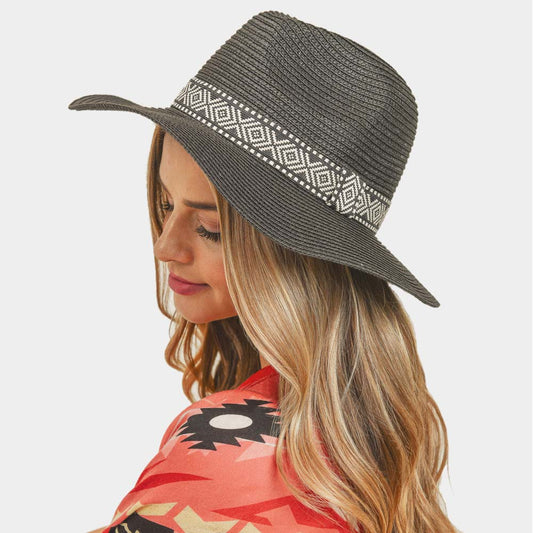 HATEGORY Tribal Band Straw Panama Sun Hat