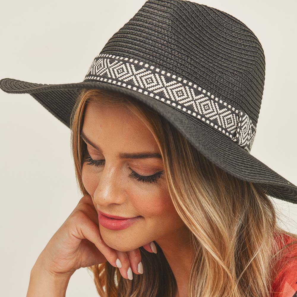 HATEGORY Tribal Band Straw Panama Sun Hat