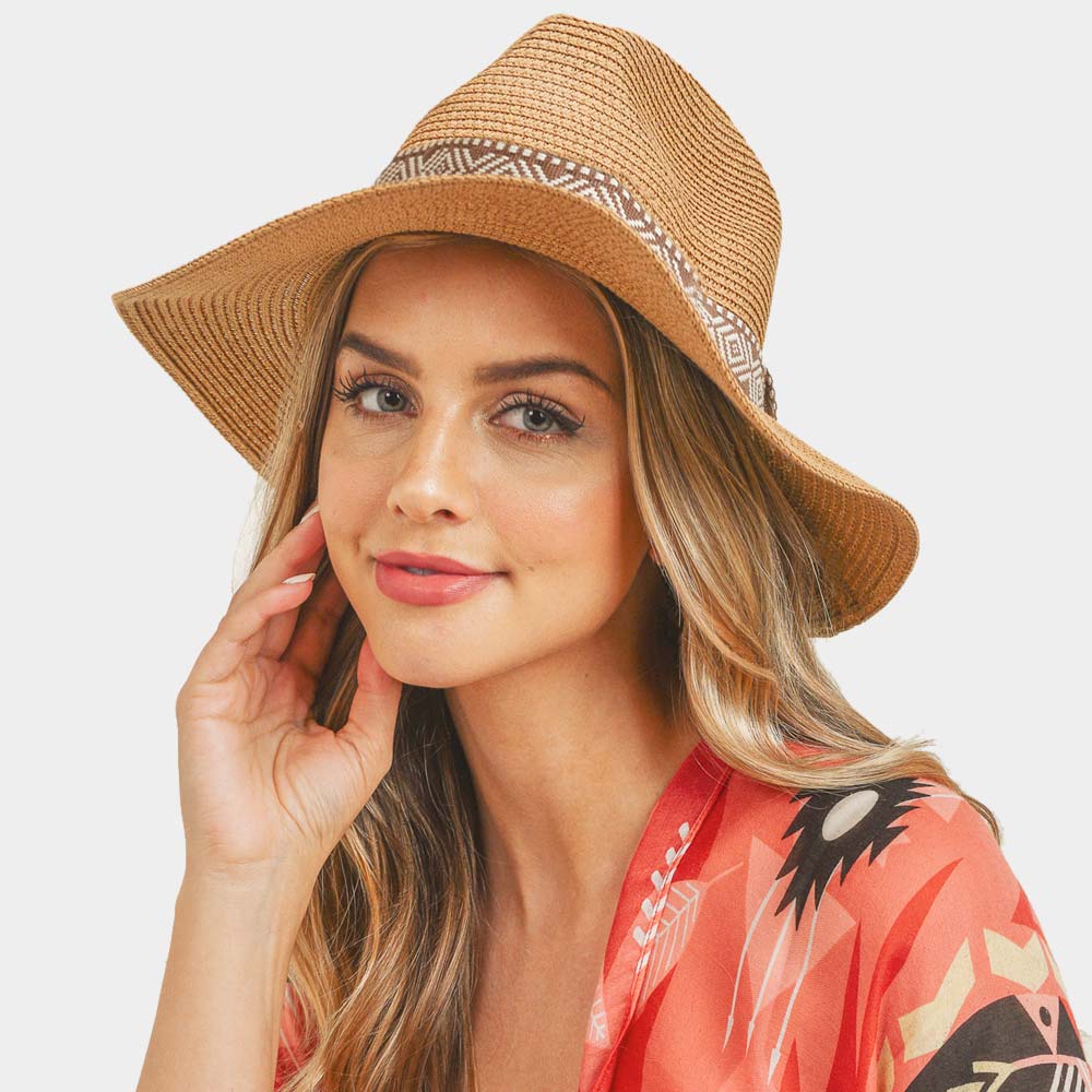 HATEGORY Tribal Band Straw Panama Sun Hat