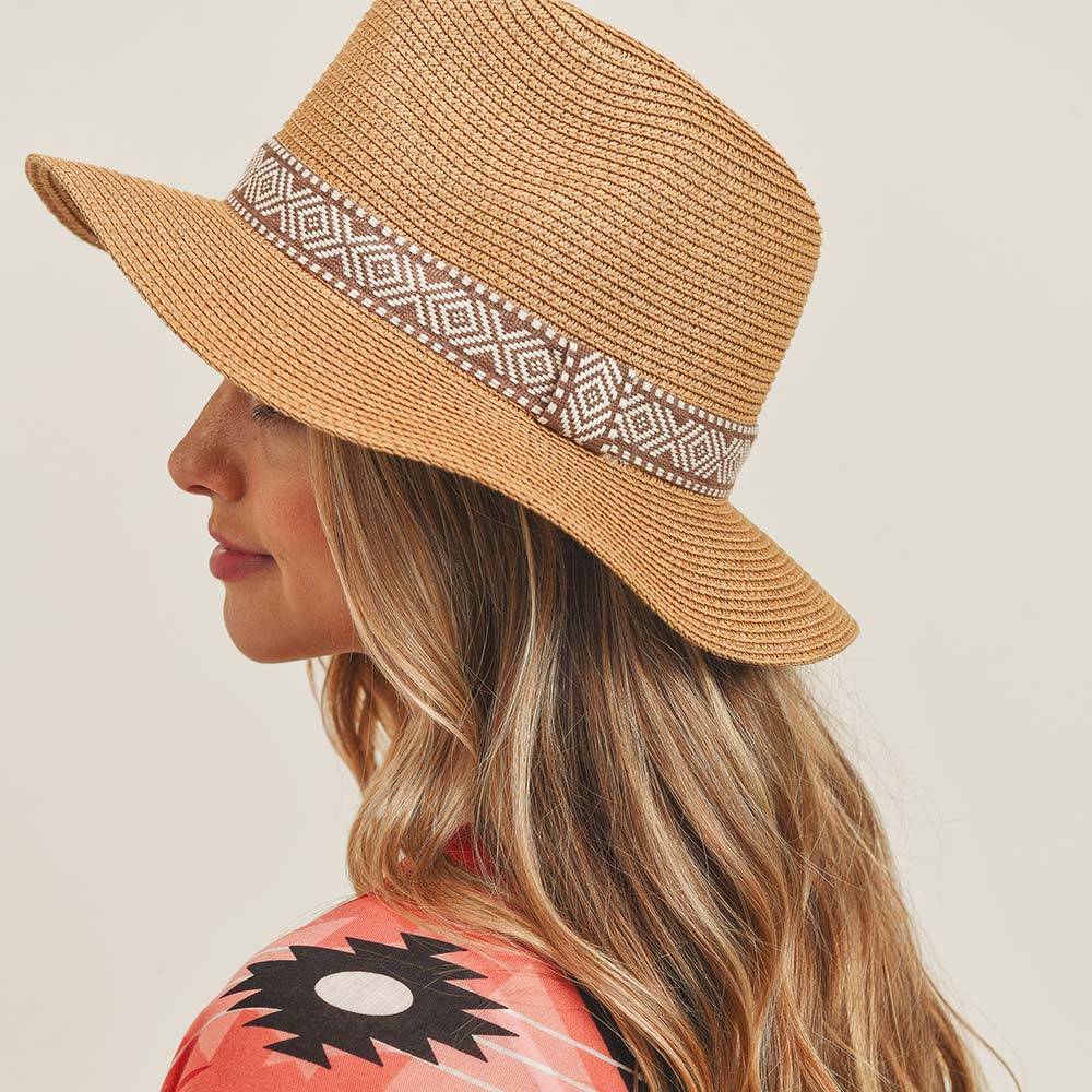 HATEGORY Tribal Band Straw Panama Sun Hat