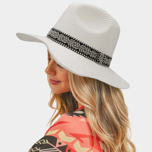 HATEGORY Tribal Band Straw Panama Sun Hat
