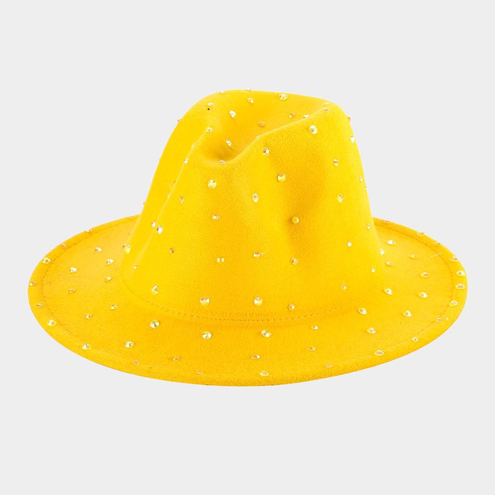 HATEGORY Bling Studded Solid Panama / Fedora Hat