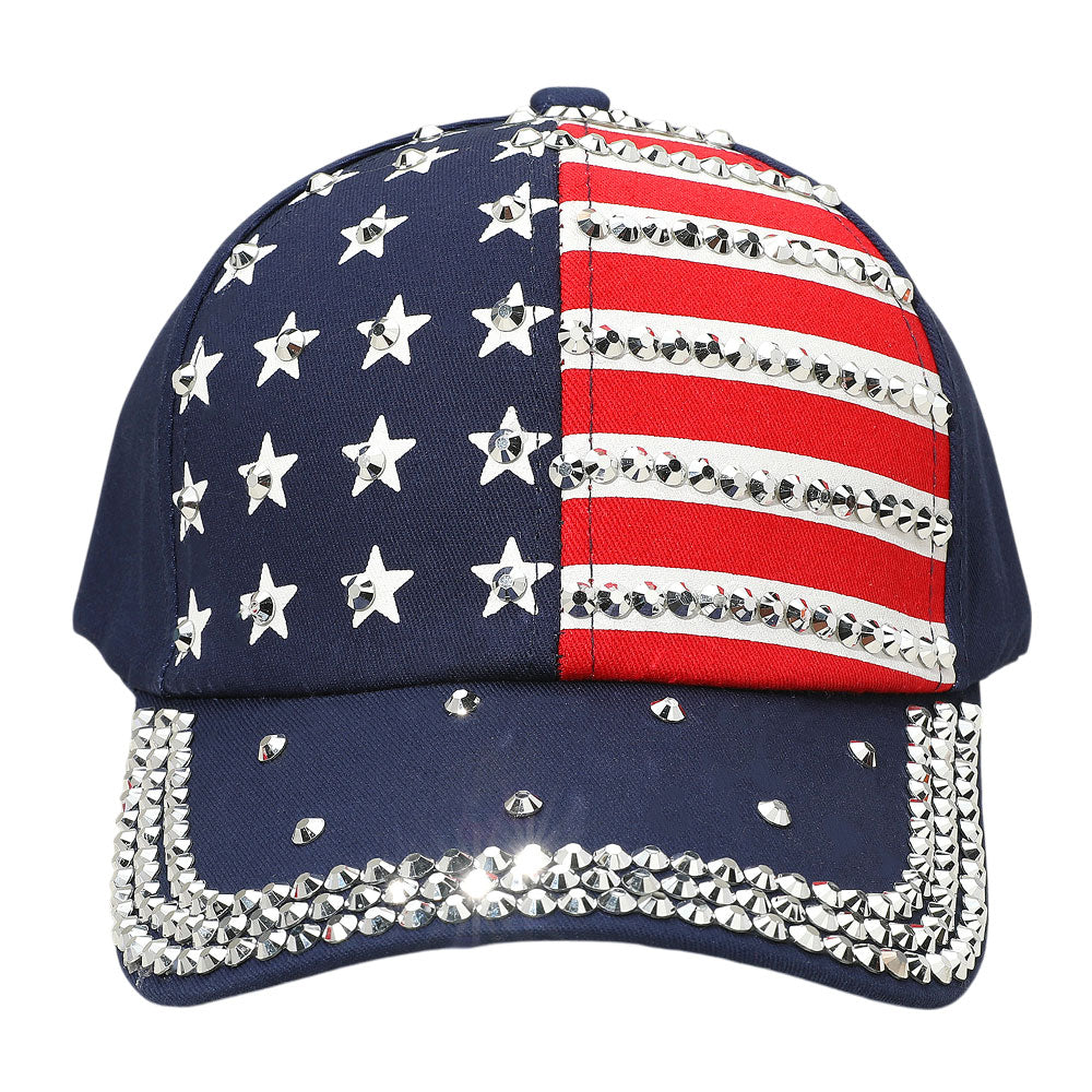 HATEGORY Bling Studded American USA Flag Baseball Cap