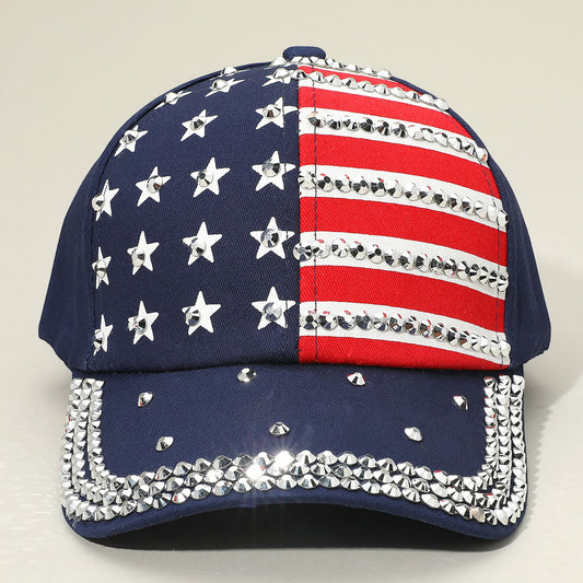 HATEGORY Bling Studded American USA Flag Baseball Cap