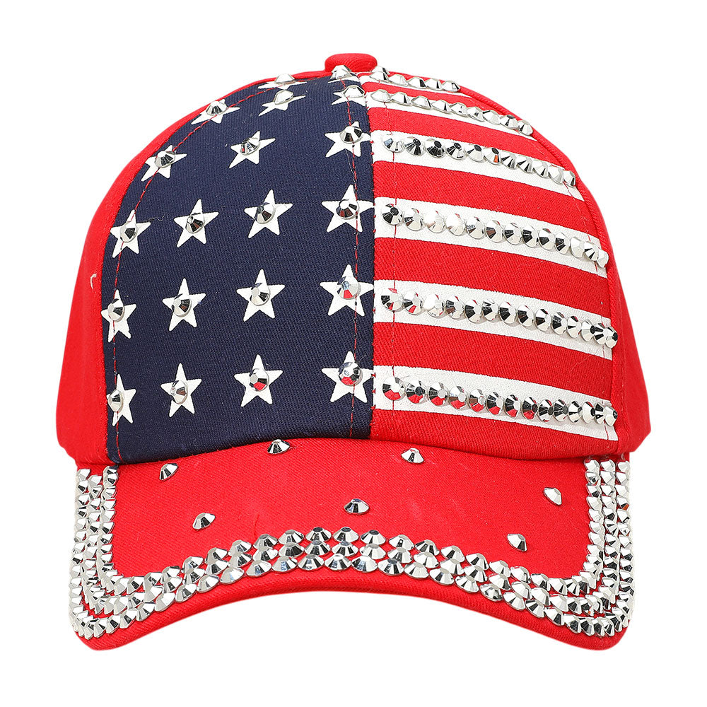 HATEGORY Bling Studded American USA Flag Baseball Cap