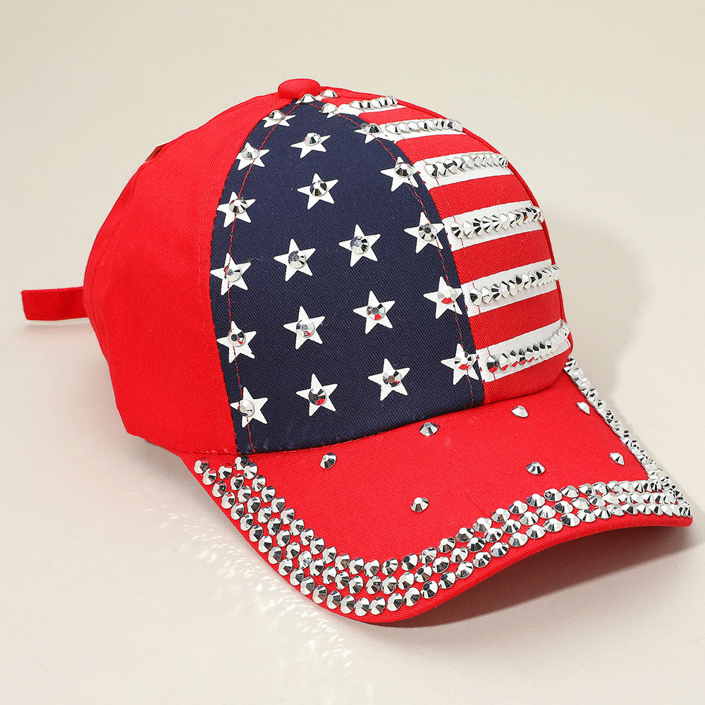 HATEGORY Bling Studded American USA Flag Baseball Cap