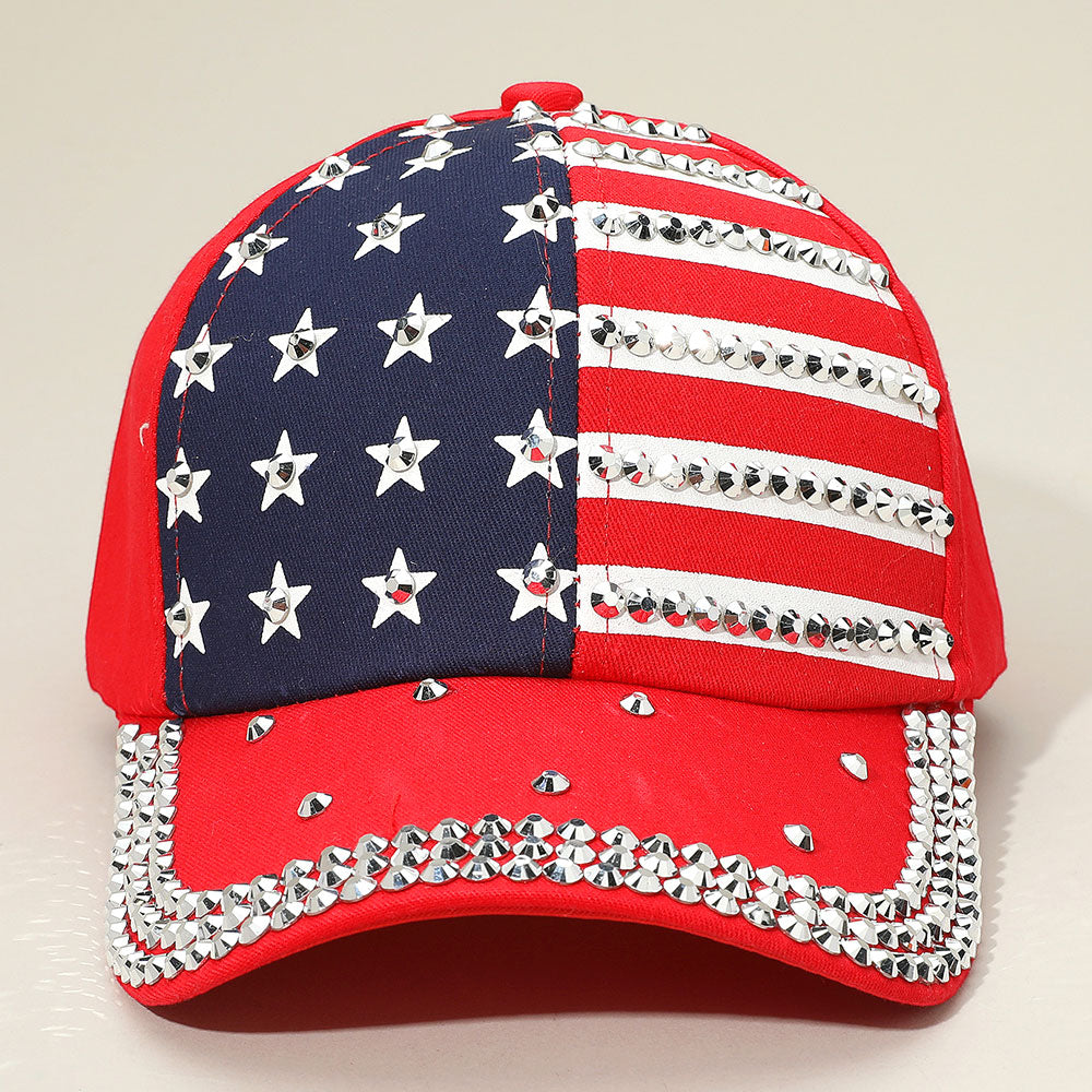 HATEGORY Bling Studded American USA Flag Baseball Cap
