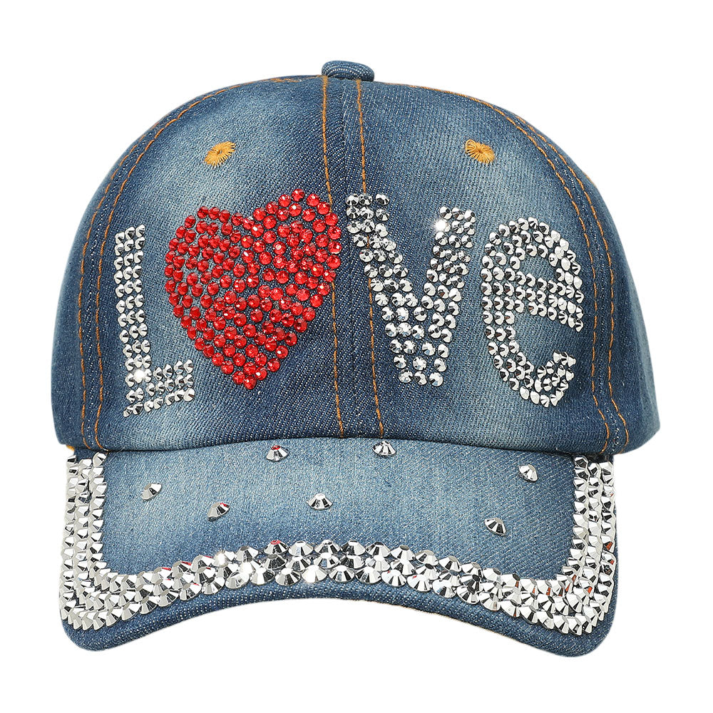 HATEGORY Bling Studded LOVE Message Glam Baseball Cap