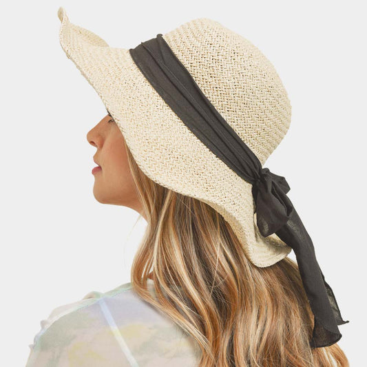 HATEGORY Handmade Black Bow Straw Sun Hat