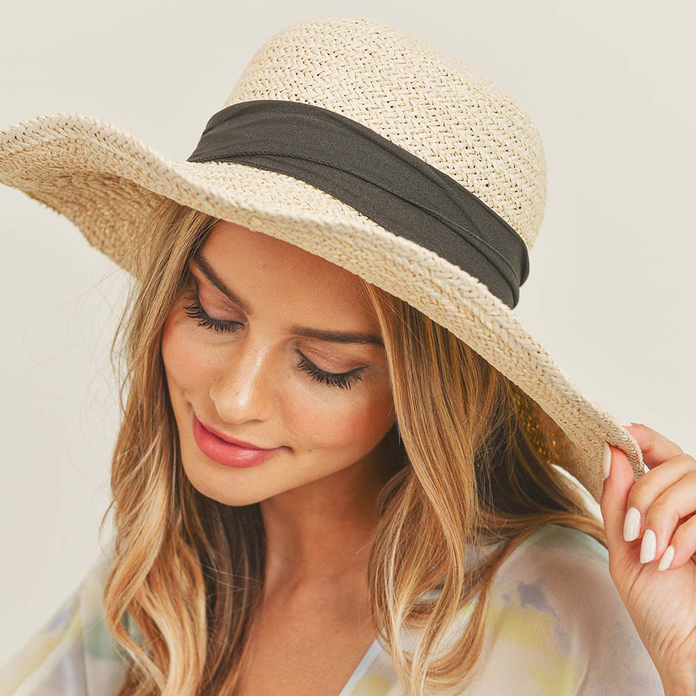 HATEGORY Handmade Black Bow Straw Sun Hat