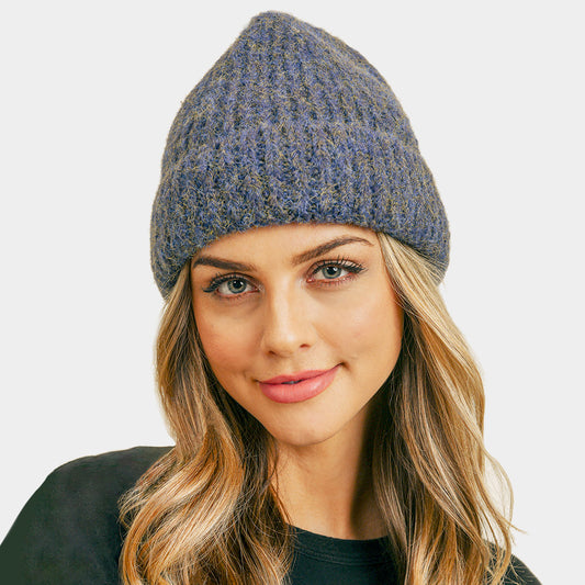 HATEGORY Fuzzy Mixed Color Knit Beanie Hat