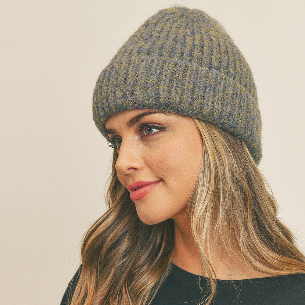 HATEGORY Fuzzy Mixed Color Knit Beanie Hat