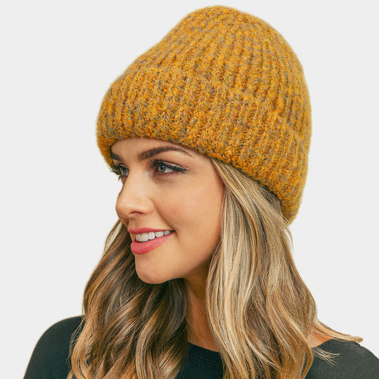 HATEGORY Fuzzy Mixed Color Knit Beanie Hat