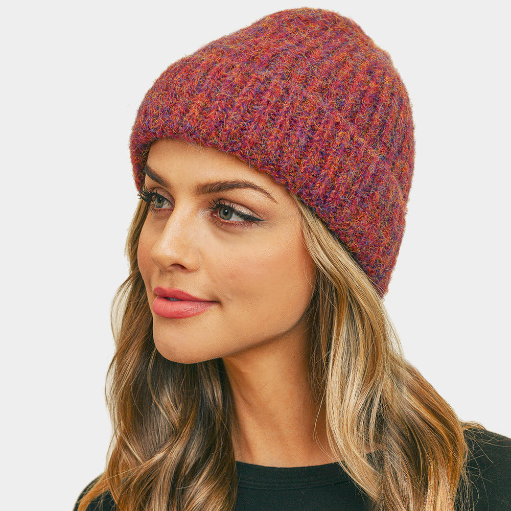 HATEGORY Fuzzy Mixed Color Knit Beanie Hat