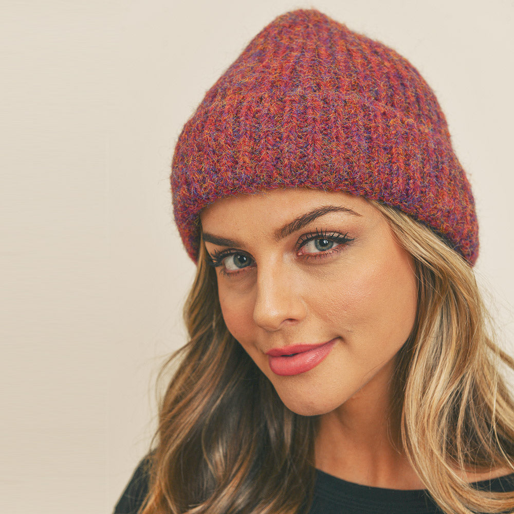 HATEGORY Fuzzy Mixed Color Knit Beanie Hat