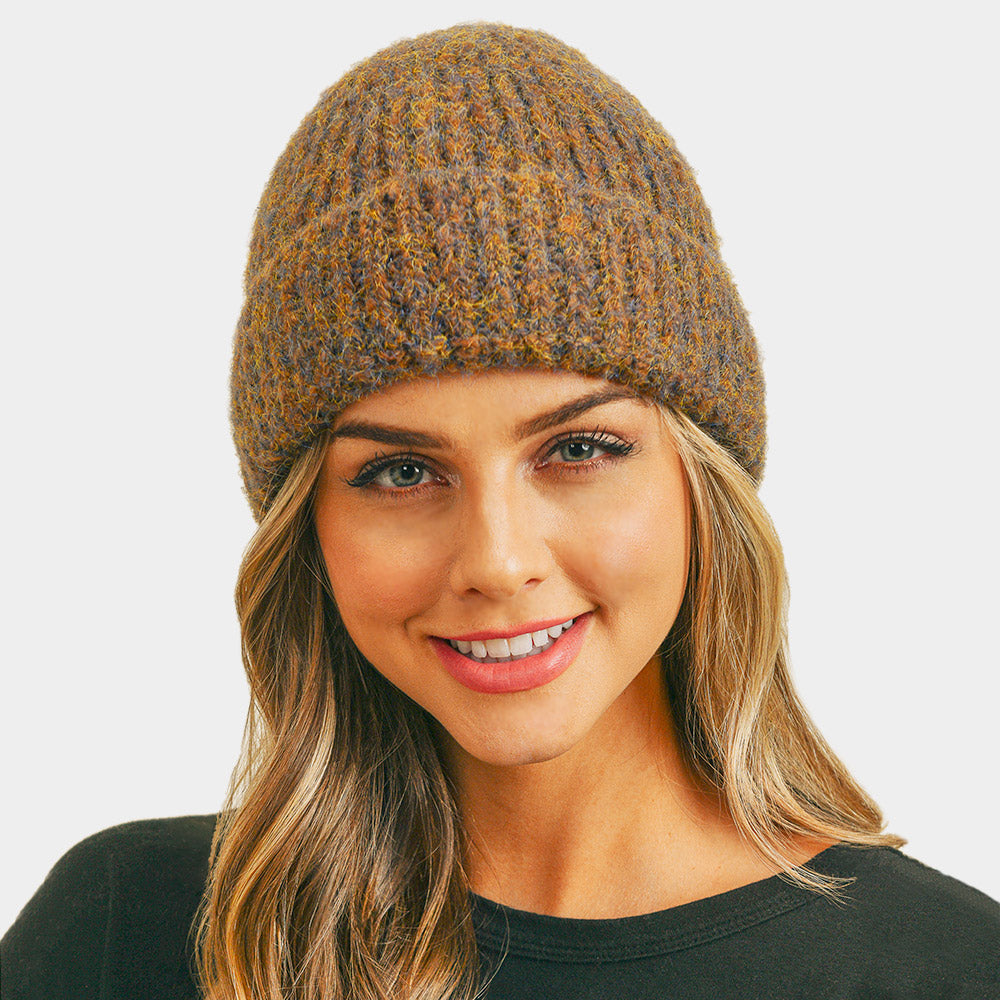 HATEGORY Fuzzy Mixed Color Knit Beanie Hat