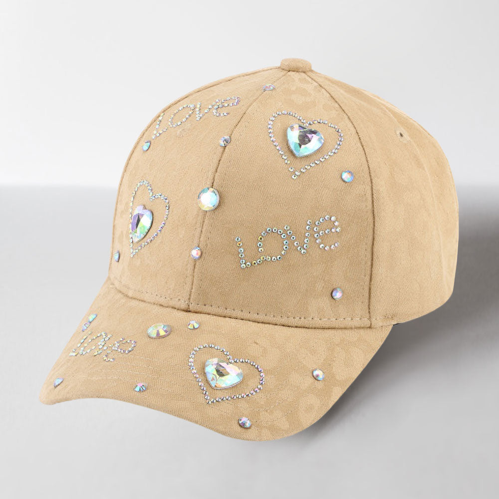 HATEGORY LOVE Bling Message Heart Stone Embellished Baseball Cap