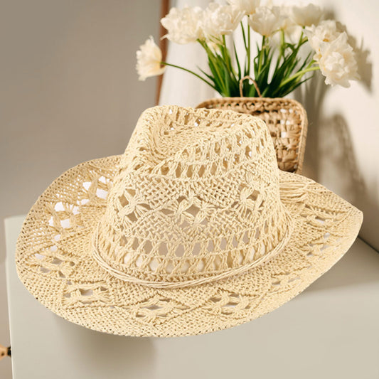 HATEGORY Open Weave Panama Cowboy Straw Hat