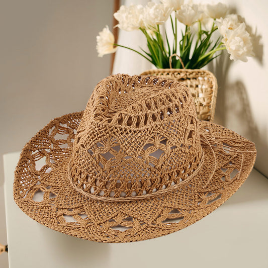HATEGORY Open Weave Panama Cowboy Straw Hat